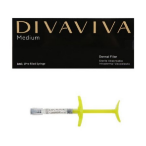 Elegant presentation of Divaviva MEDIUM dermal filler with a sleek, professional aesthetic, showcasing its premium quality and advanced formulation for facial rejuvenation.