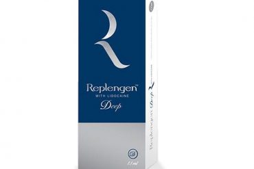 Replengen Deep dermal filler for volumizing mid-dermis areas, smoothing facial lines, and reducing neck folds, available in a 1.1mL syringe.